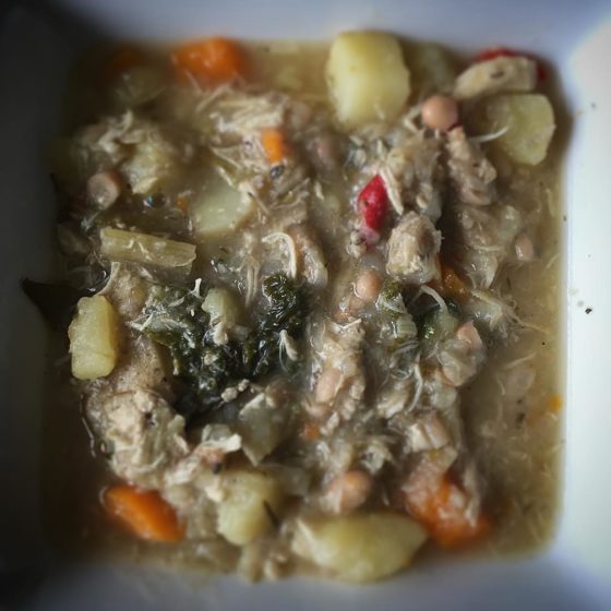 Chicken, kale, and white bean stew.