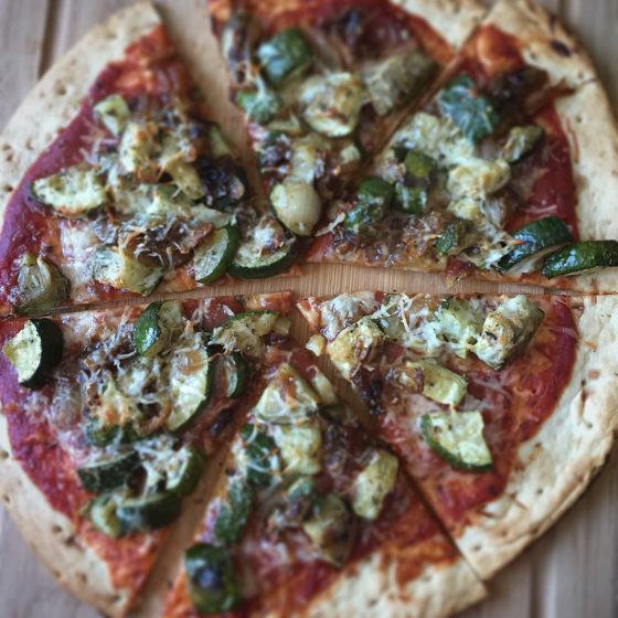 Roasted zucchini, caramelized onion, and manchego pizza! Let's eat:)